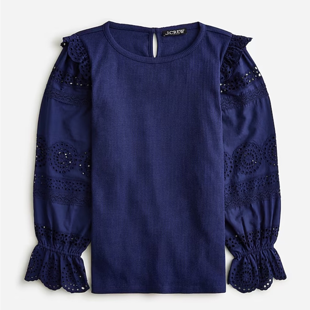 NWT J. Crew ruffle trim eyelet top